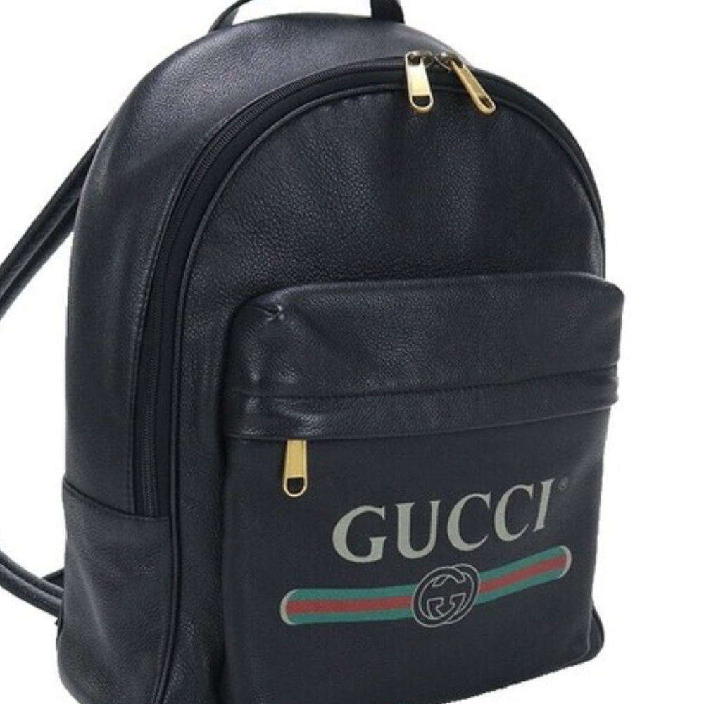 Gucci Black Leather Backpack with Gold Accents